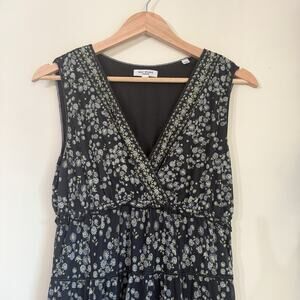 Max Studio London Floral Tiered Midi Dress Black Daisy Print